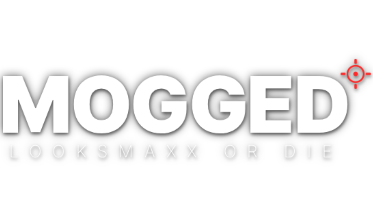 The MOGGED logo in white with the tagline Looksmaxx or die.